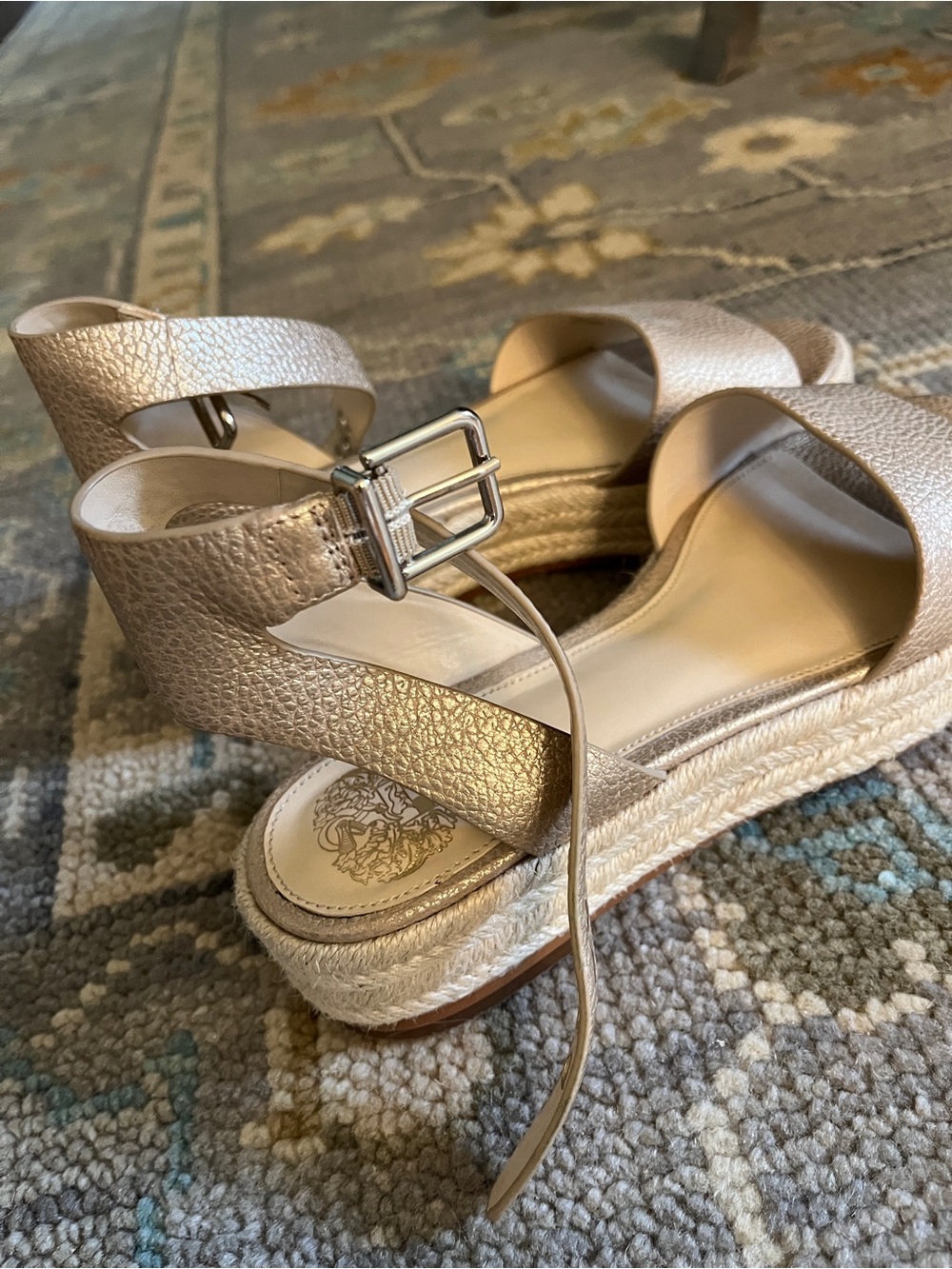 Metallic Gold Women's Espadrille Block Wedge Sandals